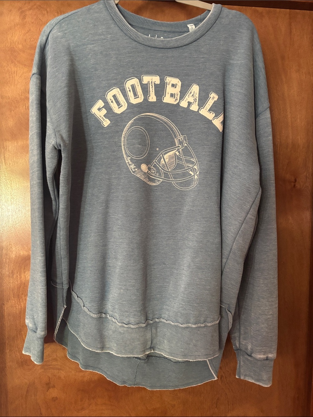 Vintage-Style Football Graphic Pullover - Dusty Blue